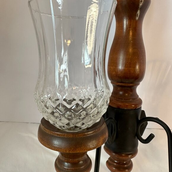 Homco Vtg Dark Wood Double Candelabra Sconce w/2 Clear Crystal Glass Pattern - Picture 3 of 9